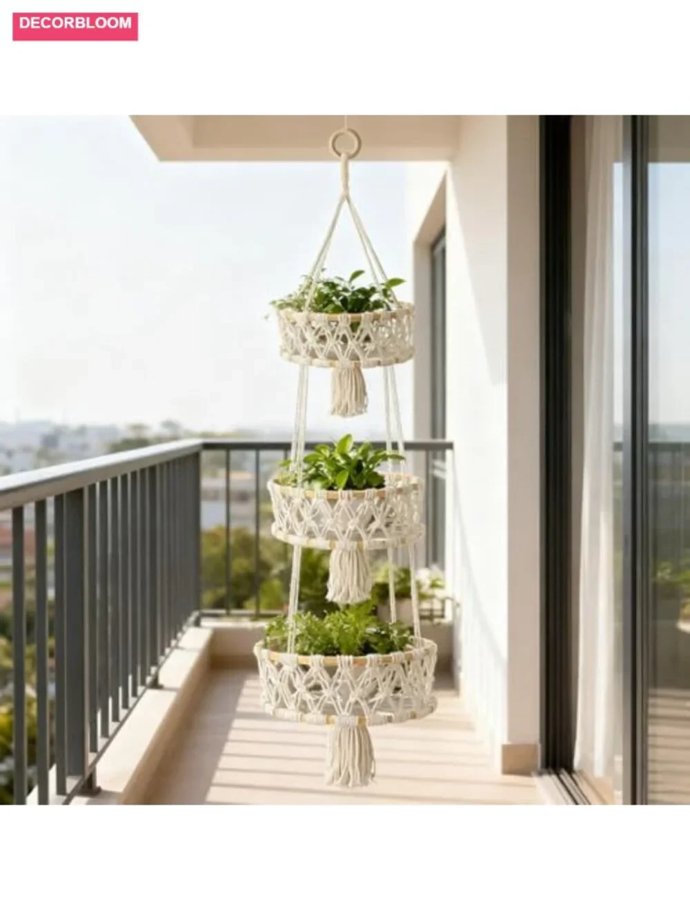 3 Tier Hanging Fruit Basket, Macrame Woven Cotton Rope Storage, Boho Plant
